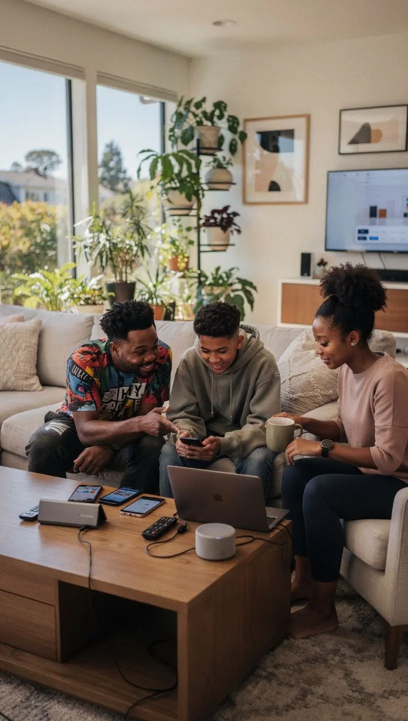 Hands setting up a smart home security system with user-friendly installation components